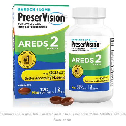 PreserVision AREDS 2 Eye Vitamins, #1 Eye Doctor Recommended Brand, Lutein and Zeaxanthin Supplement with Vitamin C, Vitamin E, Zinc, and Copper, 120 Softgels (Minigels)